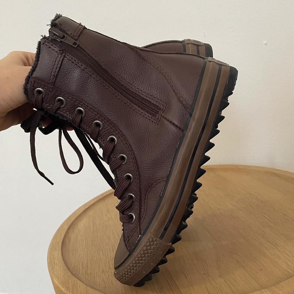 Converse Leather High Tops With Platform Treaded Bottoms Brown
